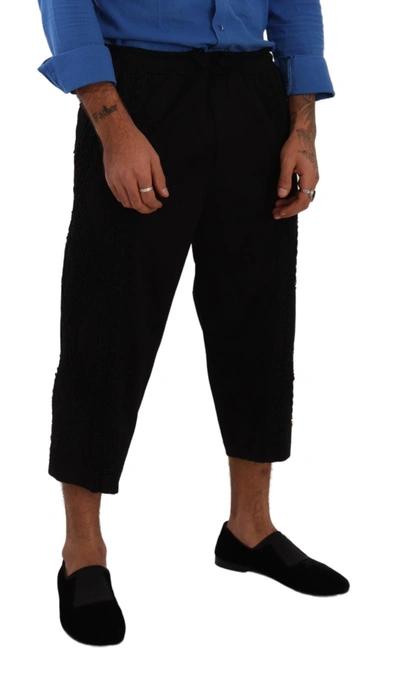 Shop Dolce & Gabbana Black Cotton Torero Cropped Short Trouser Men's Pants