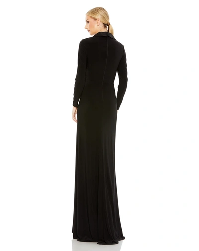 Ieena For Mac Duggal Long Sleeve Faux Tuxedo Gown In Black