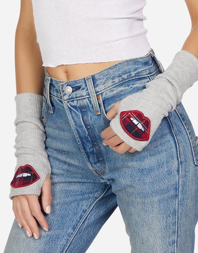Lauren Moshi Meilani Plaid Lip Arm Warmers In Heather Grey