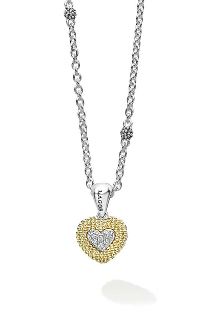 Lagos Caviar Luxe Diamond Heart Pendant Necklace In Gold