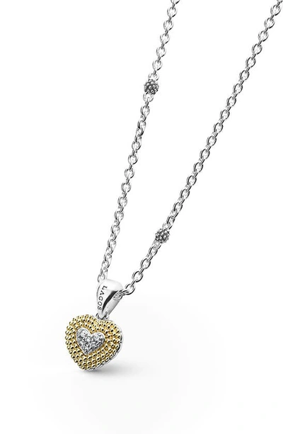 Lagos Caviar Luxe Diamond Heart Pendant Necklace In Gold