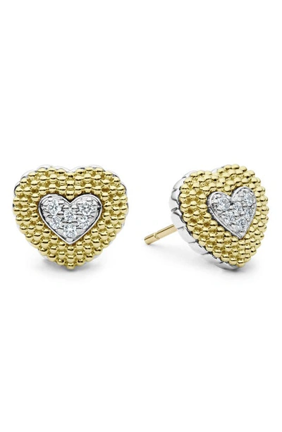 Shop Lagos Caviar Luxe Diamond Heart Stud Earrings In Gold