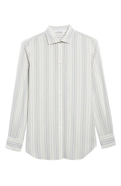 Shop Loro Piana Lake Stripe Silk Button-up Shirt In F4dq White/ Clear Blu