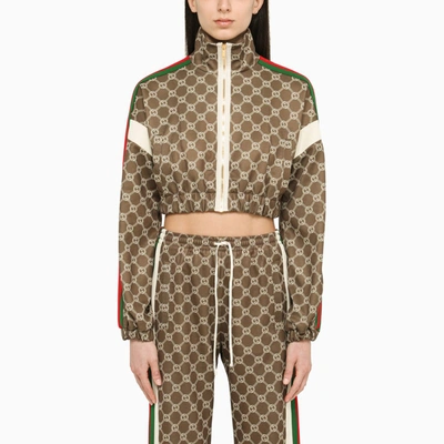 Shop Gucci Gg Jacquard Cropped Sweatshirt With Web In Green
