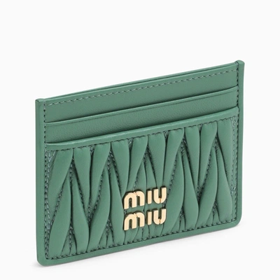 Shop Miu Miu Sage Matelassé Leather Cardholder In Green