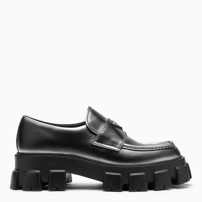 Shop Prada Monolith Loafer In Black And Silver Shaded Leather