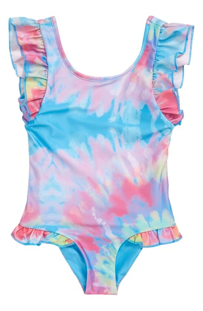 Shop Boardies Kids' Ruffles Tie-dye One-piece Swimsuit In Multi