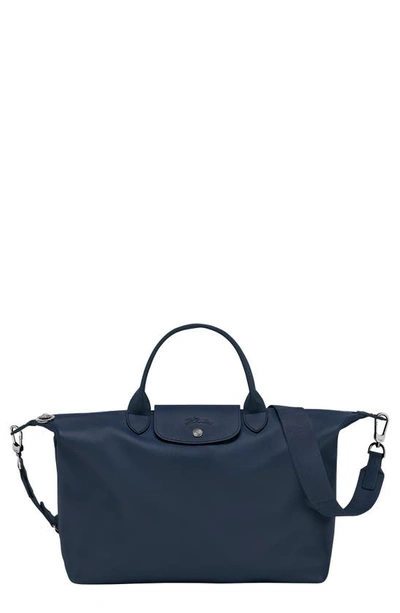 Shop Longchamp Medium Le Pliage Leather Shoulder Tote In Navy