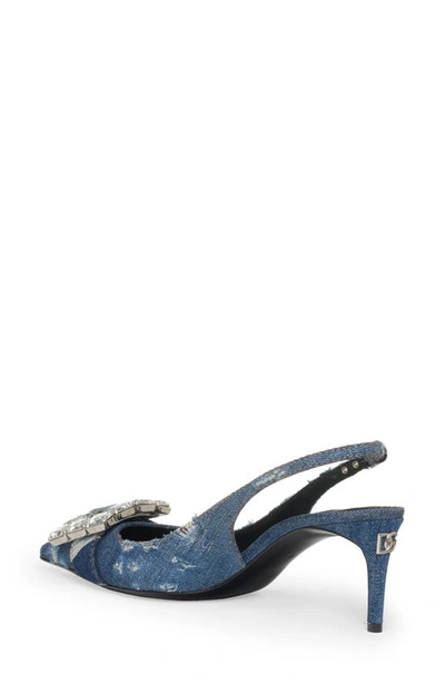 Dolce & Gabbana 60 Denim Patchwork Crystal Slingback Pumps In Cobalto Scuro