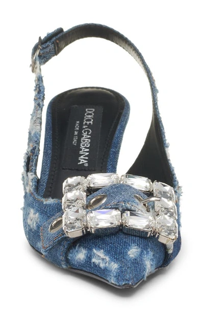 Dolce & Gabbana 60 Denim Patchwork Crystal Slingback Pumps In Cobalto Scuro