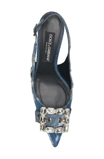 Dolce & Gabbana 60 Denim Patchwork Crystal Slingback Pumps In Cobalto Scuro