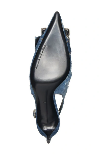 Dolce & Gabbana 60 Denim Patchwork Crystal Slingback Pumps In Cobalto Scuro