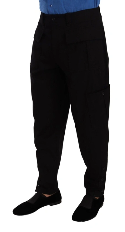 Shop Dolce & Gabbana Black Cotton Stretch Tapered Cargo Men's Pants