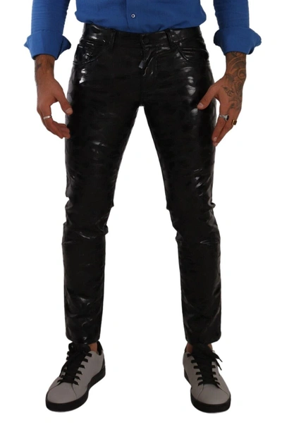 Shop Dolce & Gabbana Black Logo Cotton Stretch Skinny Men's Pants