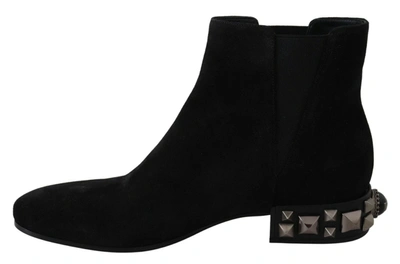 Shop Dolce & Gabbana Black Suede Embellished Studded Boots Women's Shoes