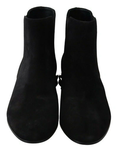 Shop Dolce & Gabbana Black Suede Embellished Studded Boots Women's Shoes