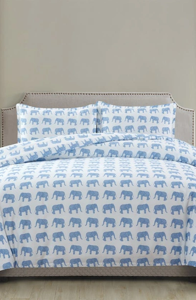 Melange Grey Twin 400 Thread Count Cotton Elephants Duvet 2-piece Set In Light Blue