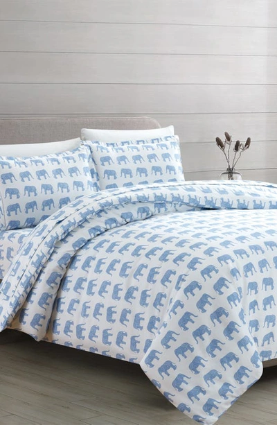 Melange Grey Twin 400 Thread Count Cotton Elephants Duvet 2-piece Set In Light Blue