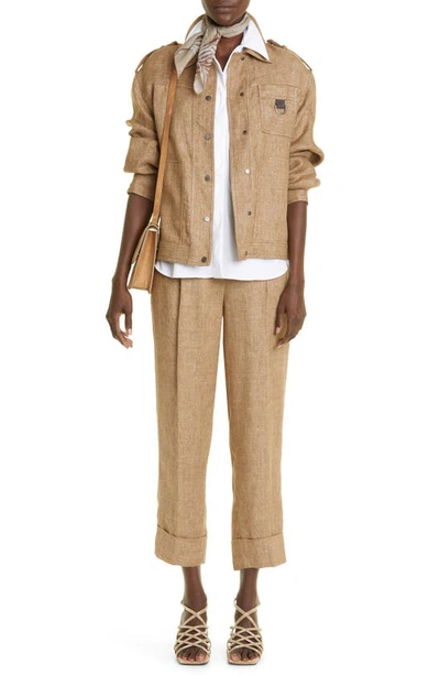 Shop Brunello Cucinelli Metallic Linen Blend Jacket In C495 Camel