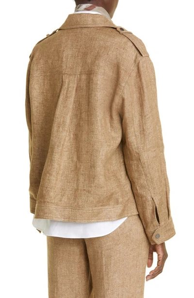 Shop Brunello Cucinelli Metallic Linen Blend Jacket In C495 Camel