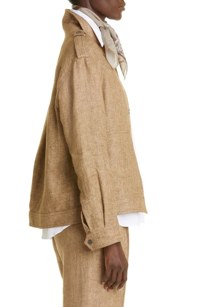 Shop Brunello Cucinelli Metallic Linen Blend Jacket In C495 Camel