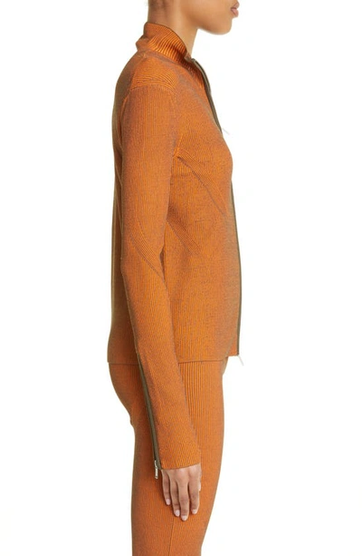 Shop Dion Lee Angled Rib Zip Cardigan In Safety Orange / Military Green