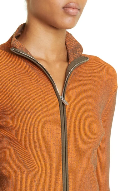 Shop Dion Lee Angled Rib Zip Cardigan In Safety Orange / Military Green