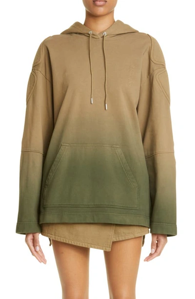 Shop Dion Lee Sunfade Gradient Padded Cotton French Terry Hoodie In Military Green