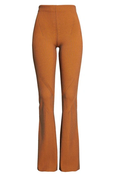 Shop Dion Lee Angled High Waist Two-tone Rib Flare Leg Pants In Safety Orange / Military Green