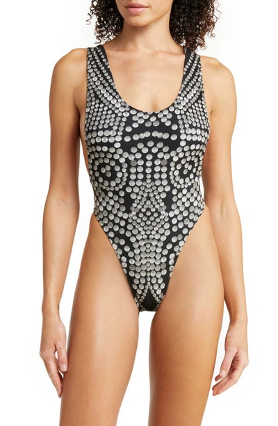 Shop Norma Kamali Marissa One-piece Swimsuit In Studs