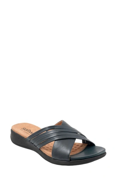 Shop Softwalk Tillman 5.0 Leather Cross Strap Slide Sandal In Navy