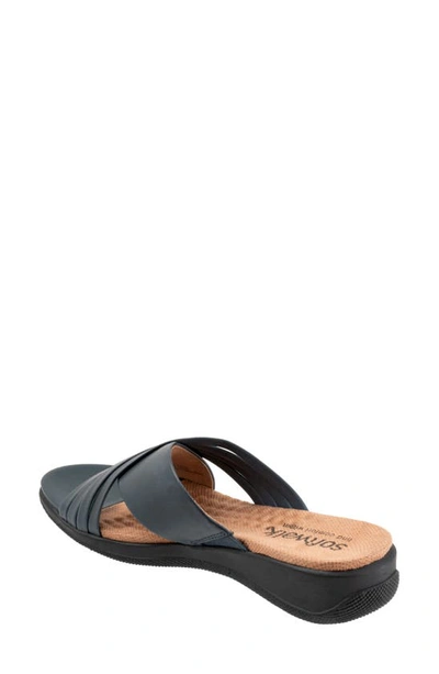 Shop Softwalk ® Tillman 5.0 Leather Cross Strap Slide Sandal In Navy
