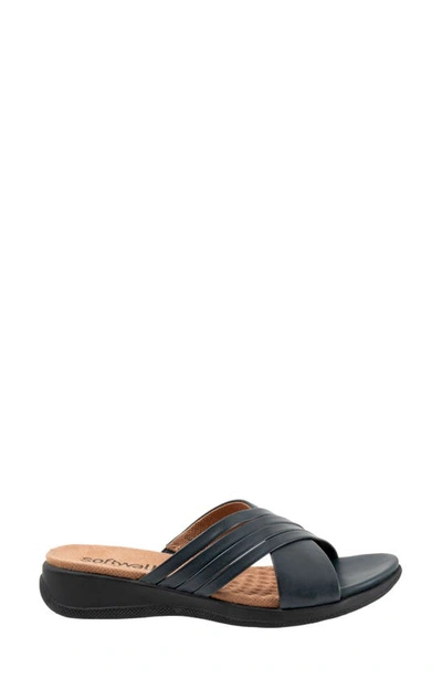 Shop Softwalk Tillman 5.0 Leather Cross Strap Slide Sandal In Navy