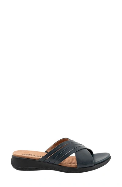 Shop Softwalk ® Tillman 5.0 Leather Cross Strap Slide Sandal In Navy