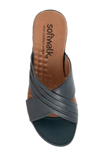 Shop Softwalk ® Tillman 5.0 Leather Cross Strap Slide Sandal In Navy