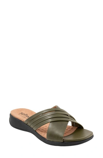 Shop Softwalk ® Tillman 5.0 Leather Cross Strap Slide Sandal In Dark Olive