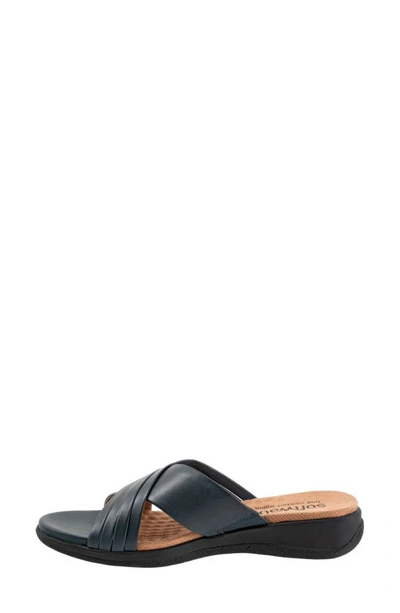 Shop Softwalk Tillman 5.0 Leather Cross Strap Slide Sandal In Navy