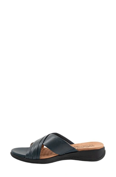 Softwalk Tillman 5.0 Leather Cross Strap Slide Sandal In Navy