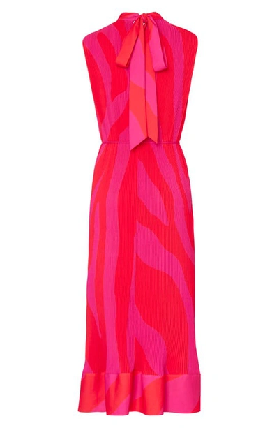 Shop Milly Melina Tiered Zebra Stripe Plissé Midi Dress In  Pink