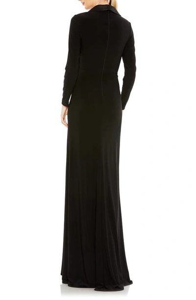 Shop Ieena For Mac Duggal Long Sleeve Tuxedo Gown In Black