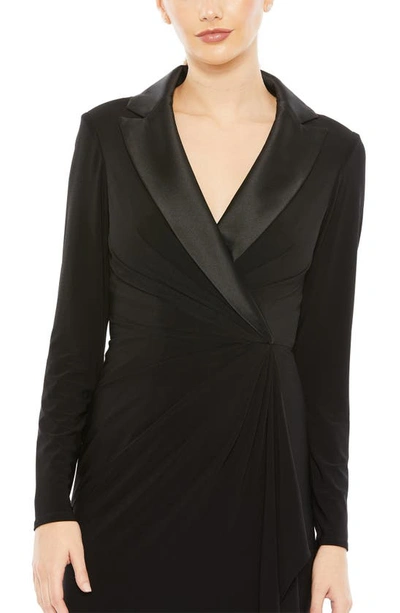 Shop Ieena For Mac Duggal Long Sleeve Tuxedo Gown In Black