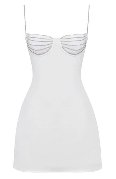 House Of Cb Grace Lace Trim Stretch Velvet Cocktail Minidress In Off-white