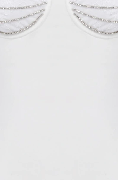 House Of Cb Grace Lace Trim Stretch Velvet Cocktail Minidress In Off-white