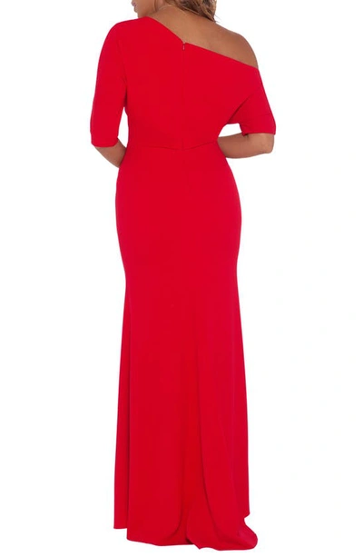 Betsy & Adam Scuba Crepe One Shoulder Drape Dress In Red