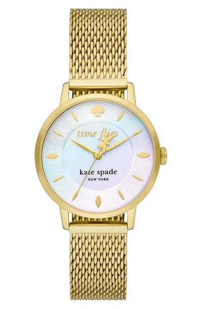 Shop Kate Spade Metro Dragonfly Mesh Bracelet Watch, 34mm In Gold