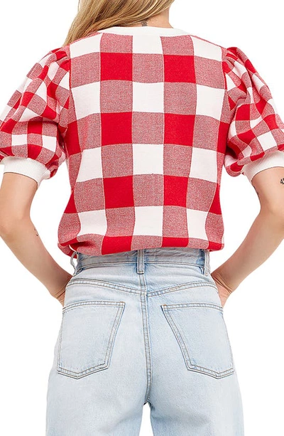 Shop English Factory Gingham Puff Sleeve Sweater In Red