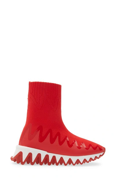 Shop Christian Louboutin Kids' Mini Sharky Sock Sneaker In Version Loubi