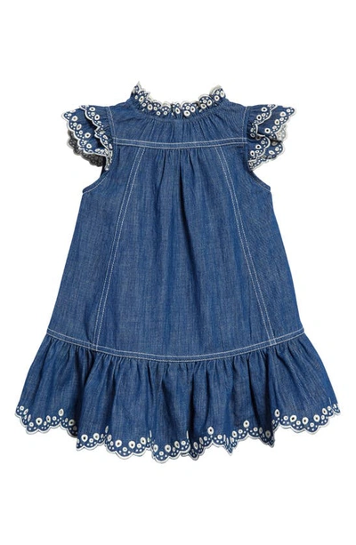 Shop Zimmermann Kids' Tiggy Embroidered Cotton Chambray Dress In Blue Lagoon