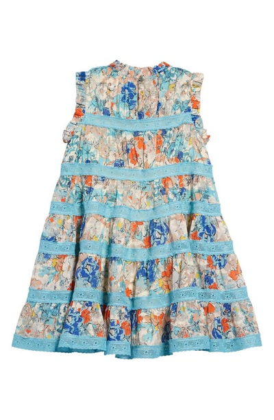 Shop Zimmermann Kids' Clover Floral Print Tiered Cotton Dress In Topaz Peony Floral