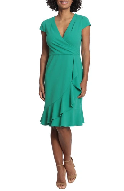 London Times Ruffle Faux Wrap Dress In Grev